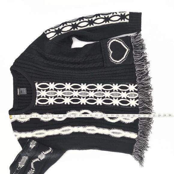 Desigual Jers Brixton Black & White Wool Blend Fringe Hem Sweater - Size M - GUC - Picture 10 of 16